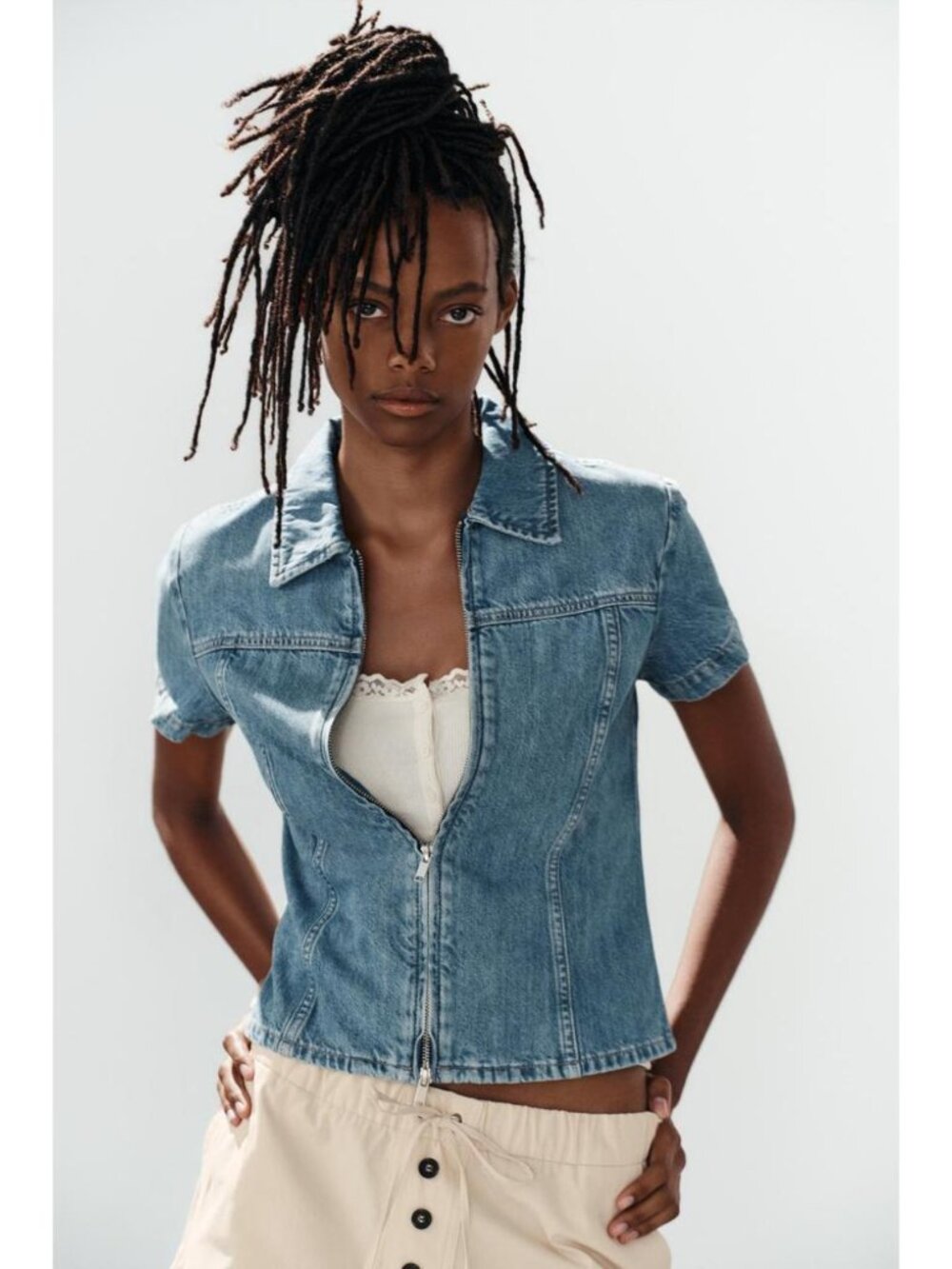 ZARA TRF ZIPPERED DENIM SHIRT 5252/262/401